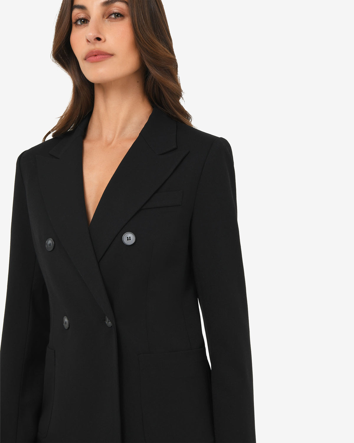 Merid Double Breasted Blazer in black — fabric detail