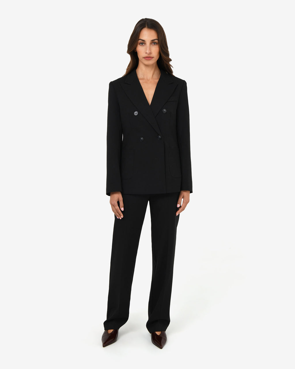 Merid Double Breasted Blazer in black — full-length view