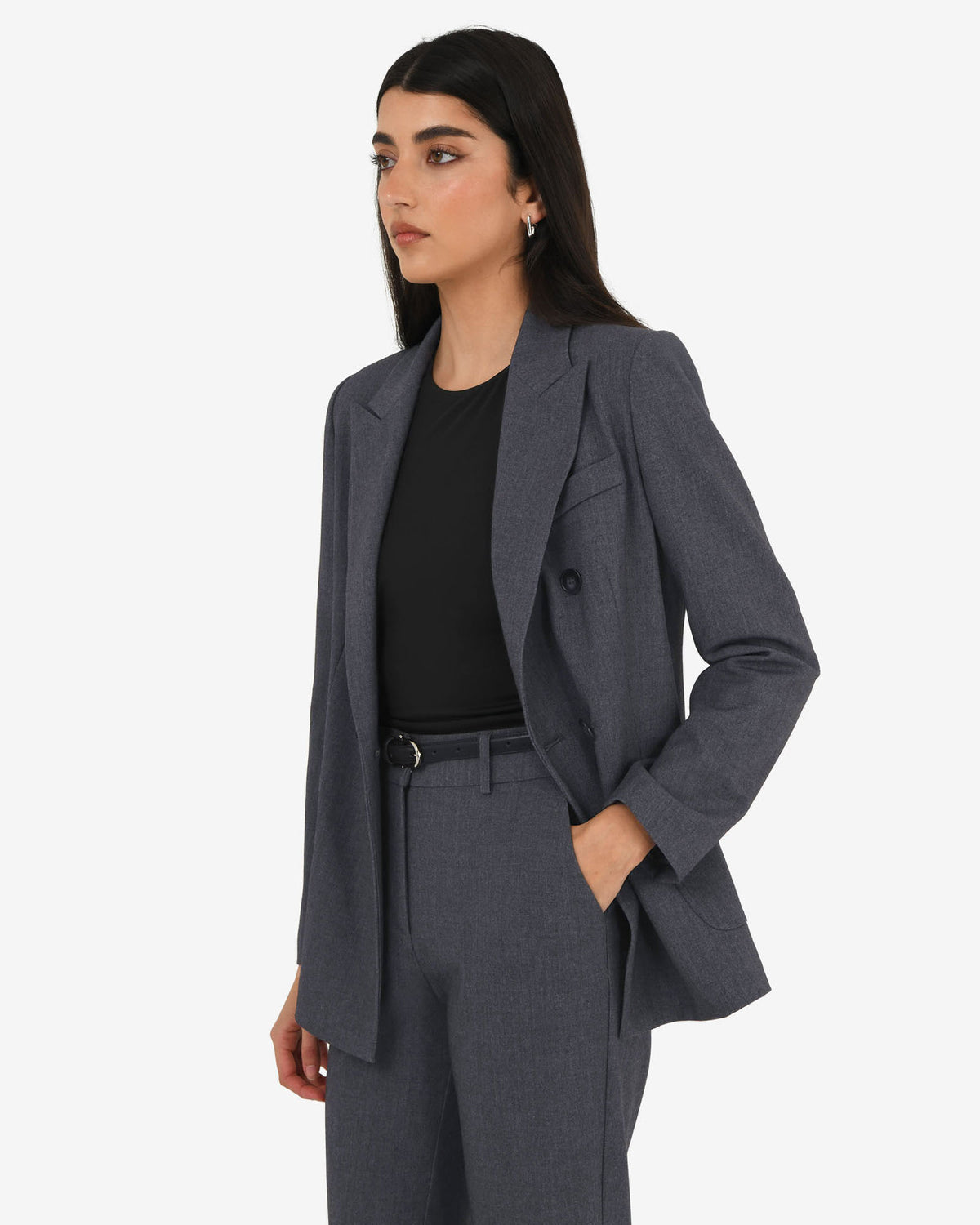 Merid Double Breasted Blazer in dark grey — side view