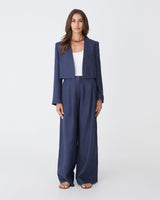 Ami Cropped Linen Jacket in wash navy — full-length view