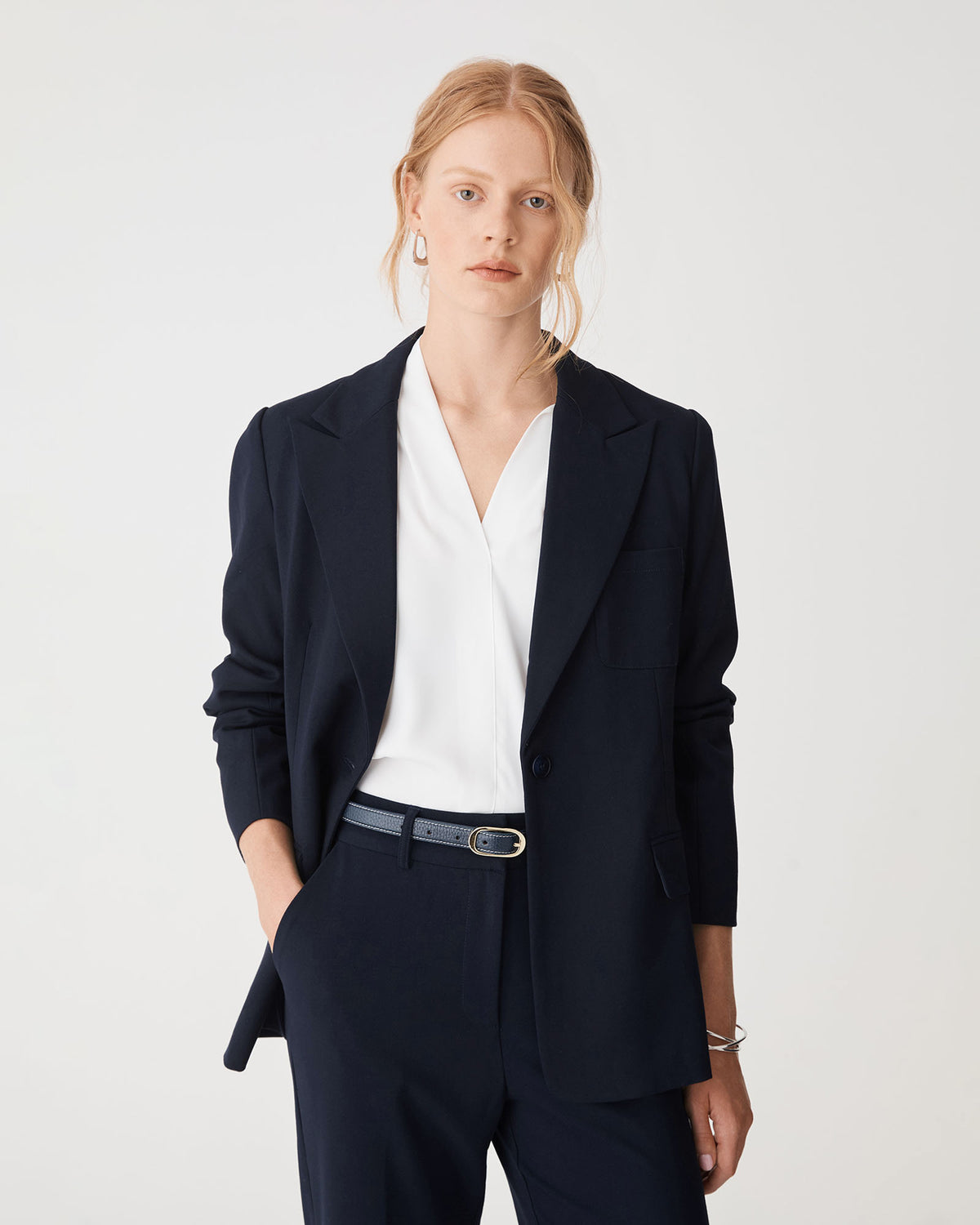 Merid Patch Pocket Blazer in navy — close-up view