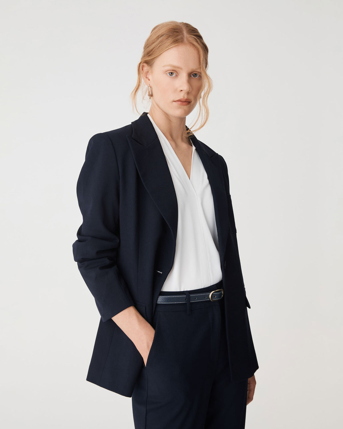 Merid Patch Pocket Blazer in navy — close-up view 2