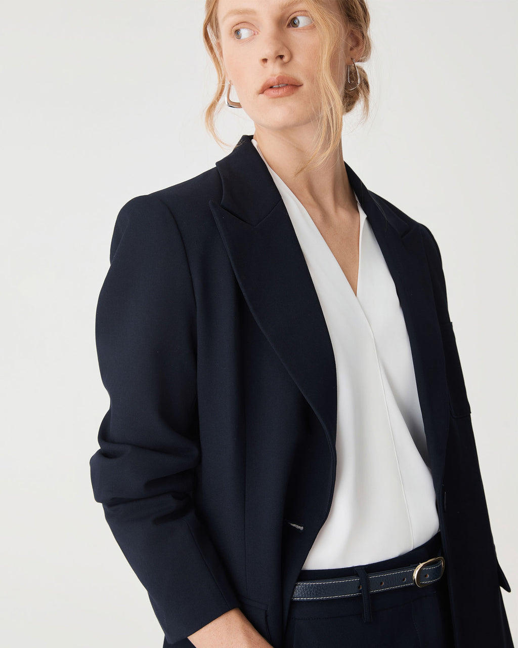 Merid Patch Pocket Blazer in navy — fabric detail