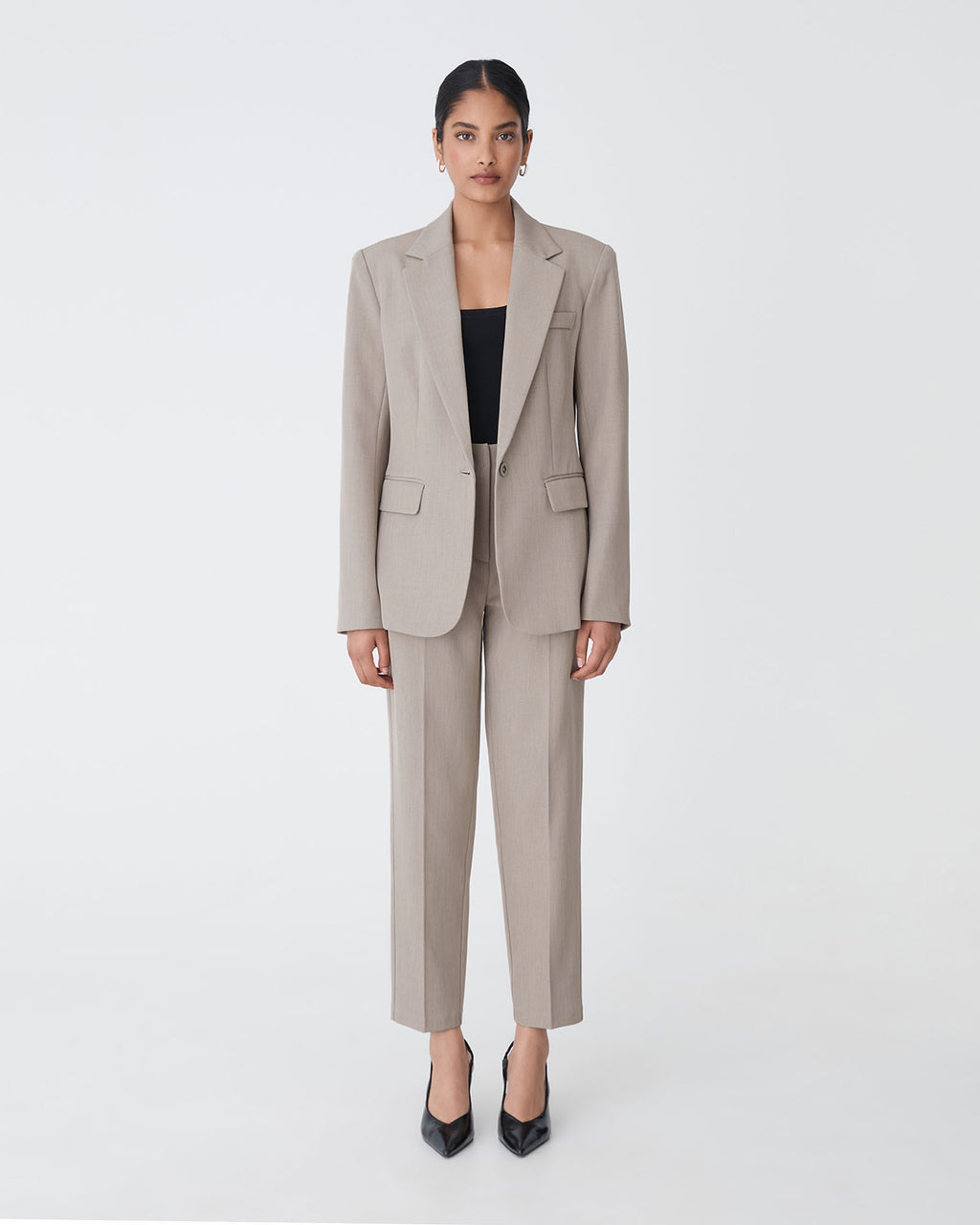 Mila Single Breasted Blazer in fawn — full-length view 2