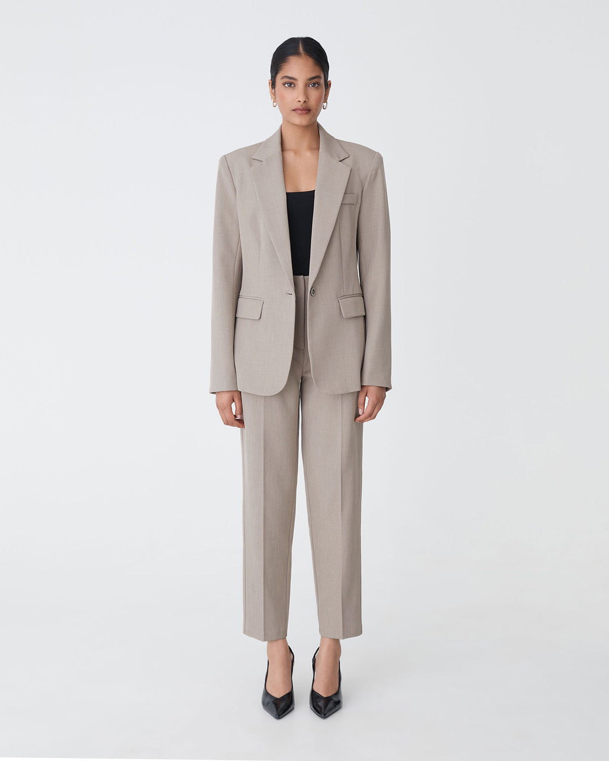 Mila Single Breasted Blazer in fawn — full-length view 2