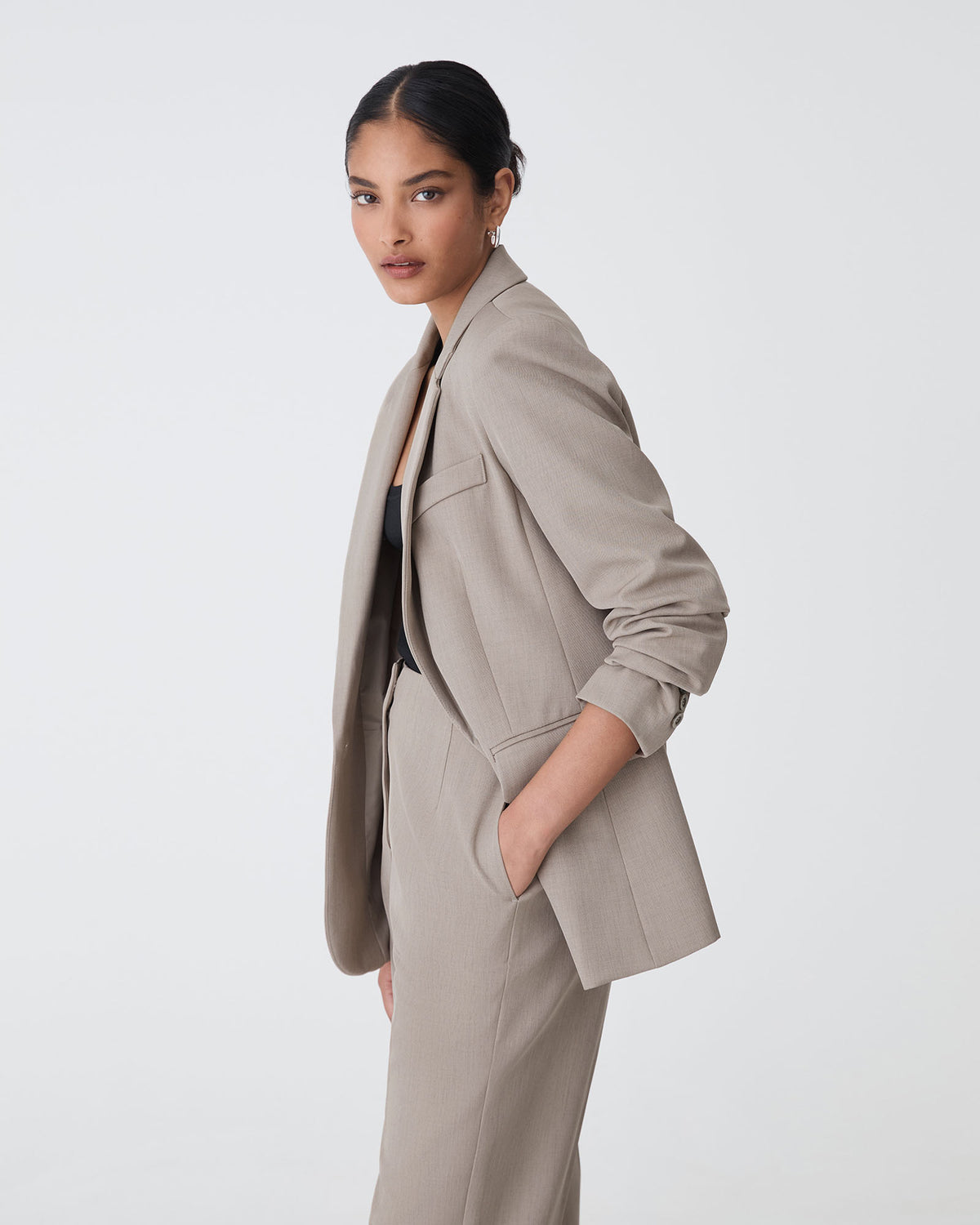 Mila Single Breasted Blazer in fawn — side view
