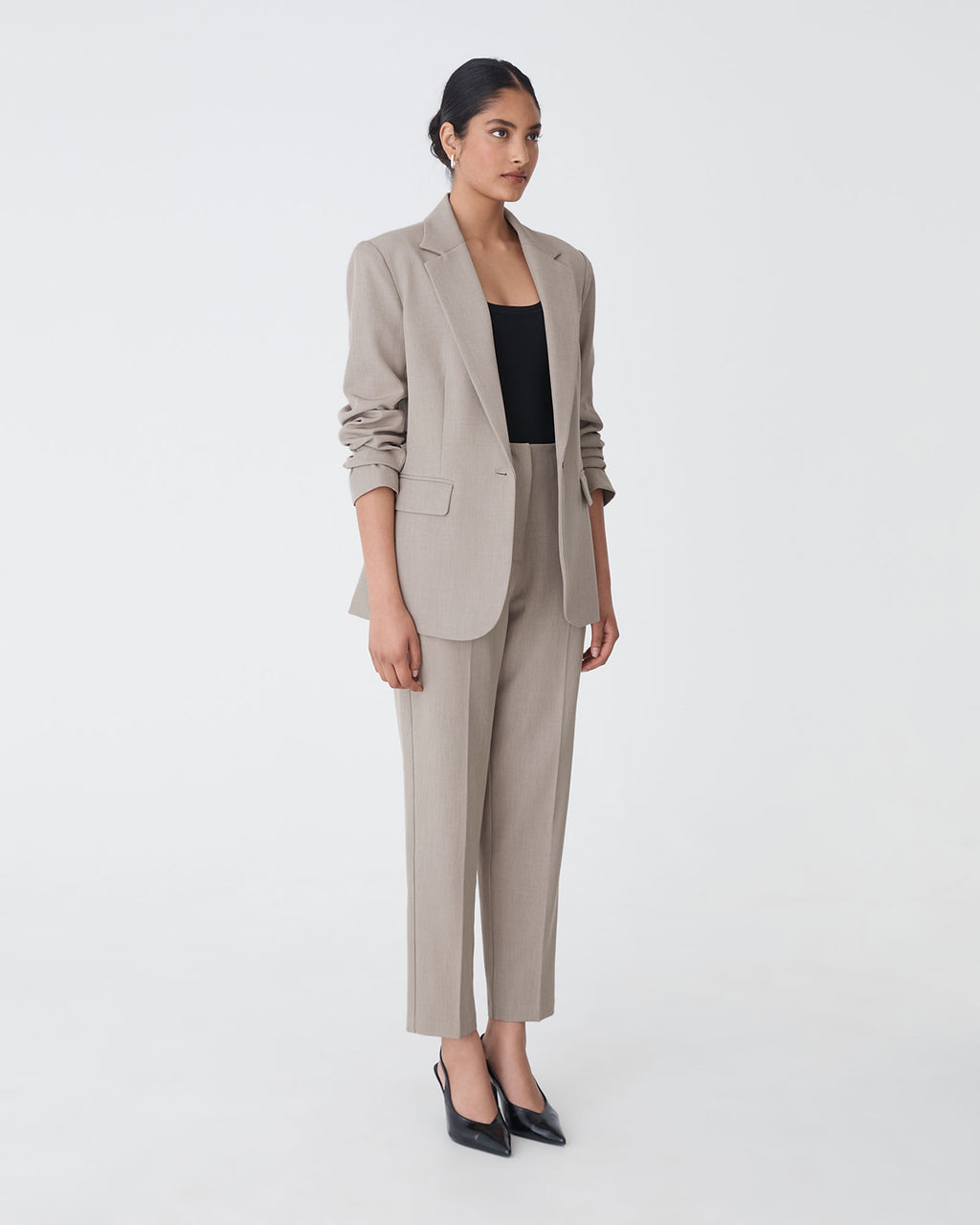 Mila Single Breasted Blazer in fawn — side view 2