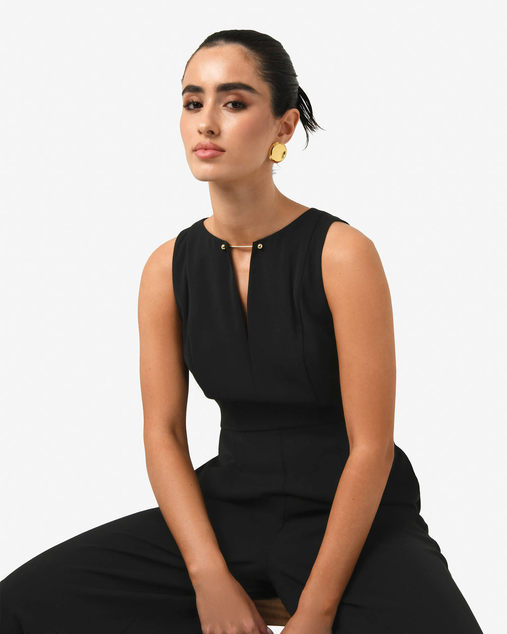 Killara Wide Leg Jumpsuit in black — close-up view