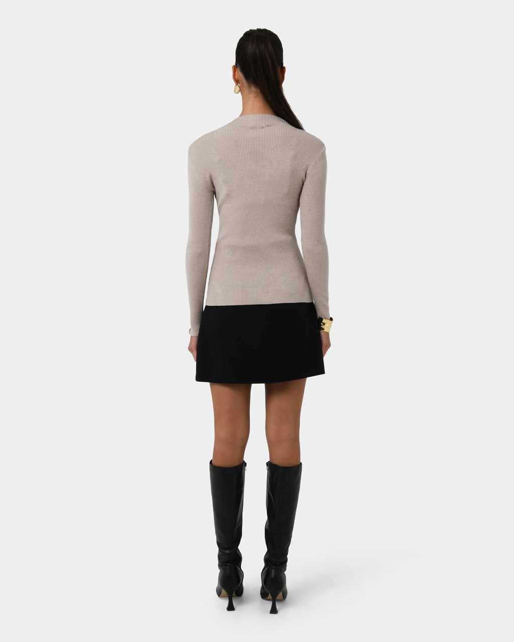 Avelyn Mock Neck Knit in oatmeal — back view