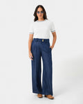 Harvey Cable Knit Top in navy ivory — full-length view