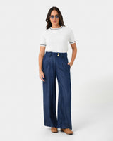 Harvey Cable Knit Top in navy ivory — full-length view