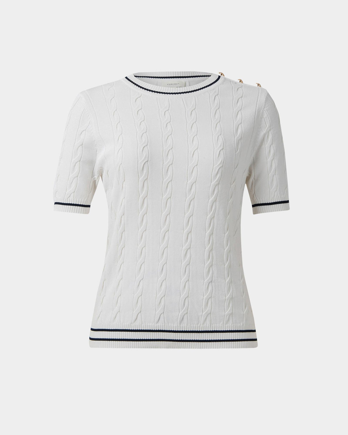 Harvey Cable Knit Top in navy ivory — product-only view