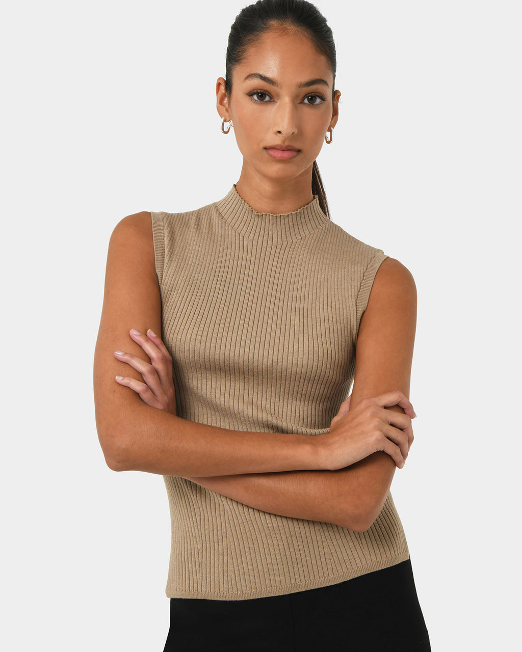 Charm Mock Neck Knit in beige — close-up view
