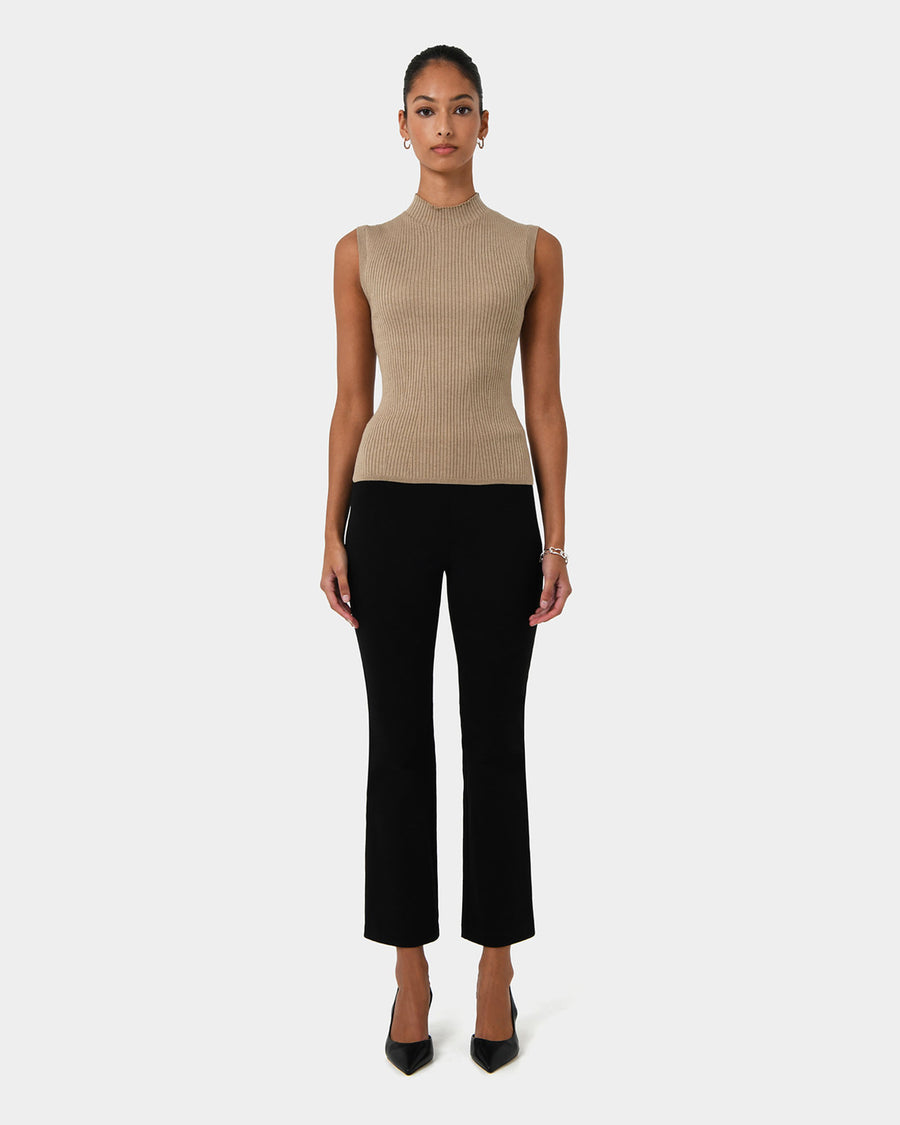 Charm Mock Neck Knit in beige — full-length view