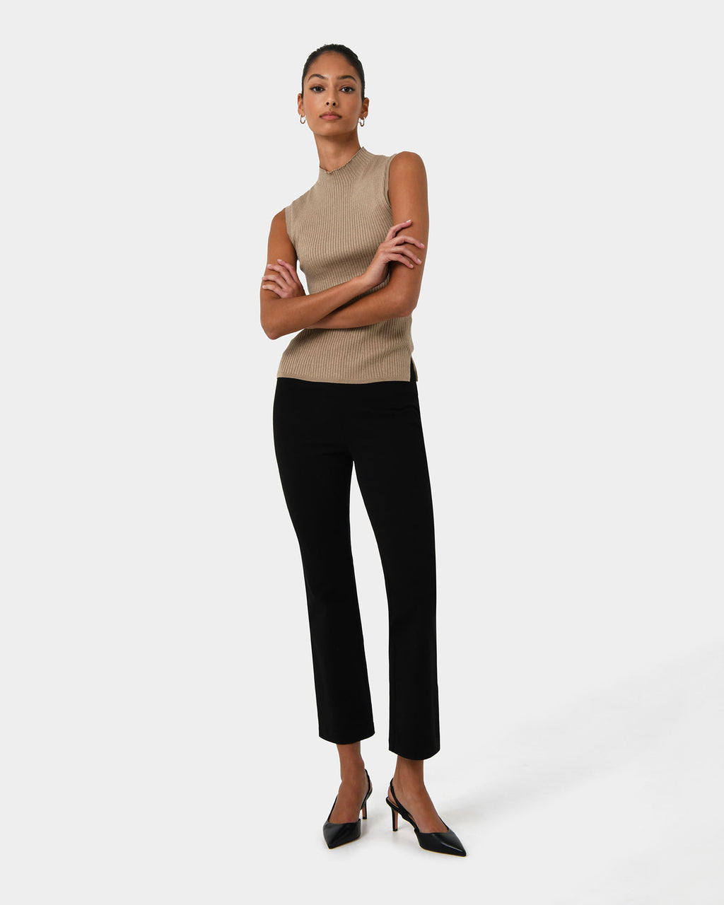 Charm Mock Neck Knit in beige — full-length view 2