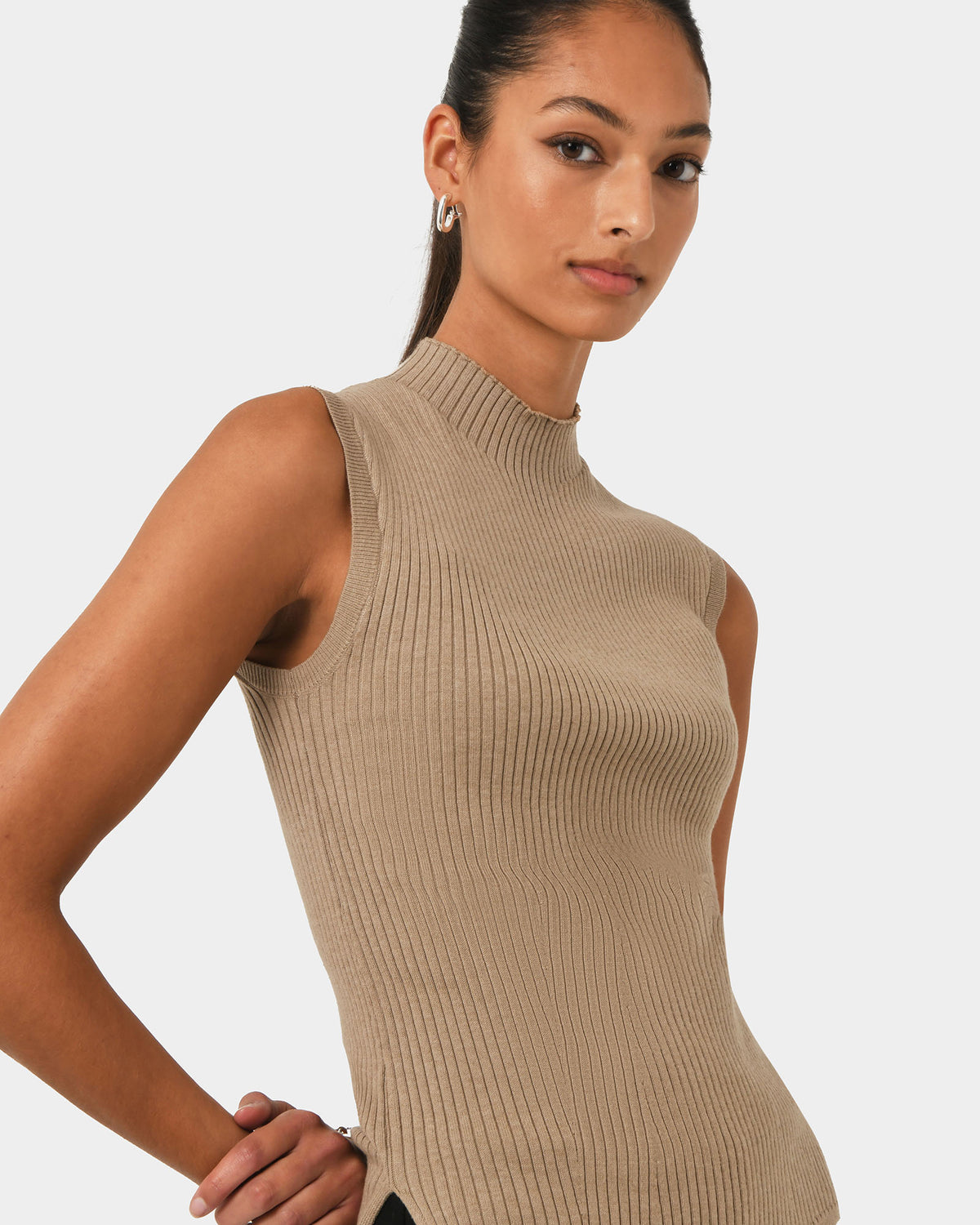 Charm Mock Neck Knit in beige — side view