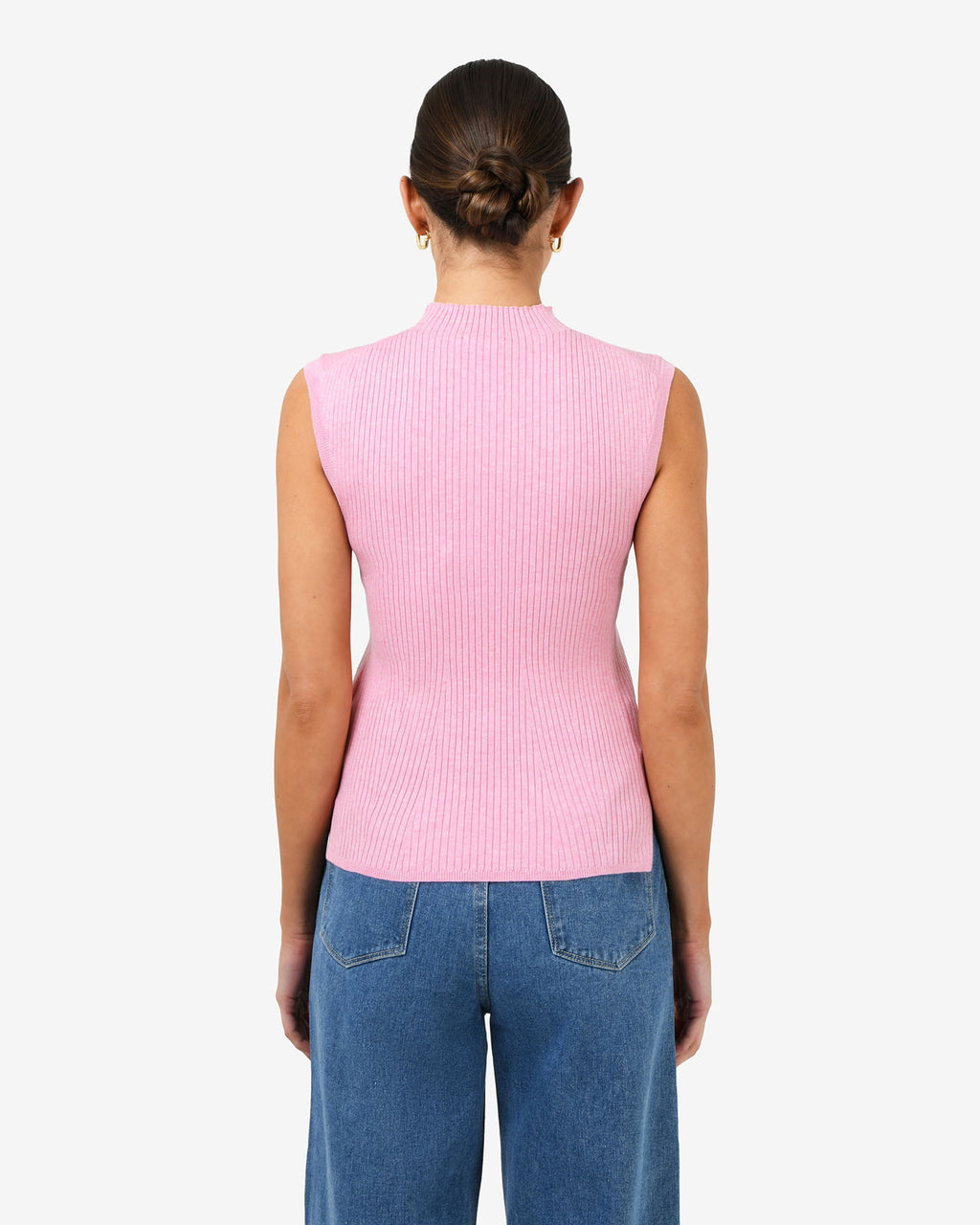 Charm Mock Neck Knit in pink — back view