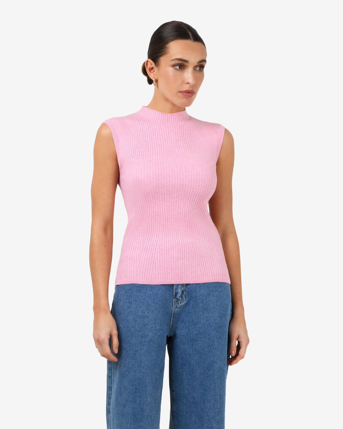 Charm Mock Neck Knit in pink — close-up view
