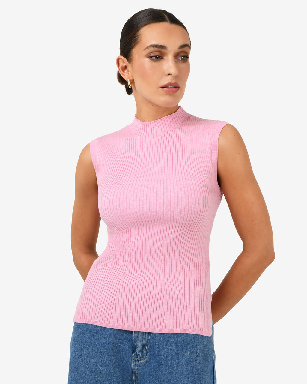 Charm Mock Neck Knit in pink — close-up view 2