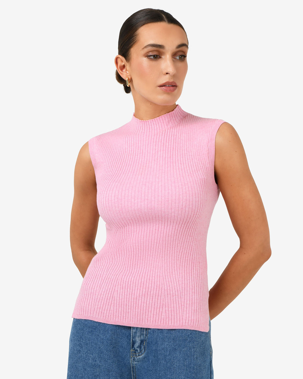 Charm Mock Neck Knit in pink — close-up view 2