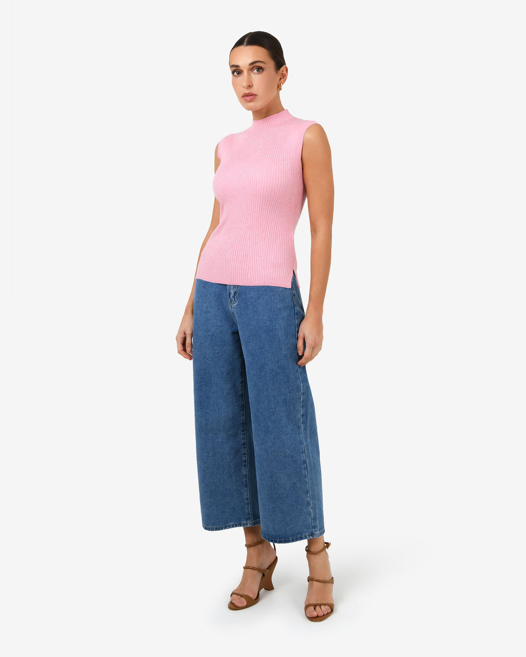 Charm Mock Neck Knit in pink — full-length view