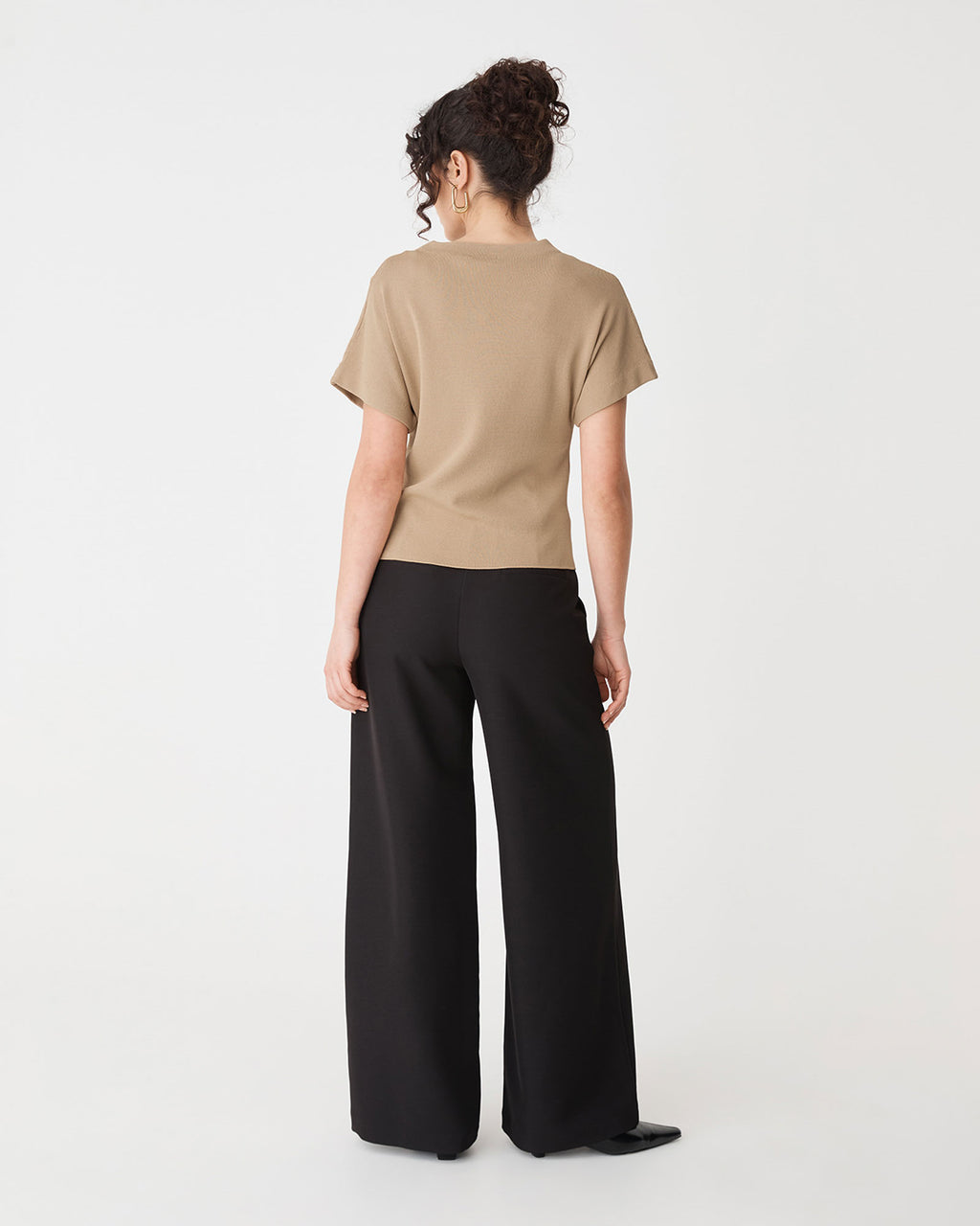 Jemma Relaxed Knit Top in beige — back view