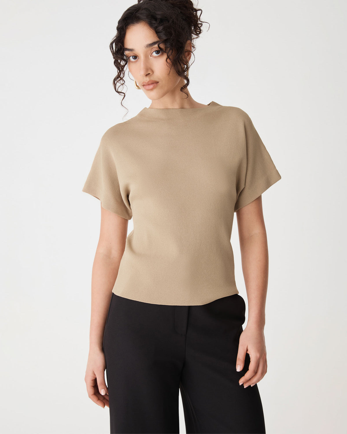 Jemma Relaxed Knit Top in beige — close-up view 2