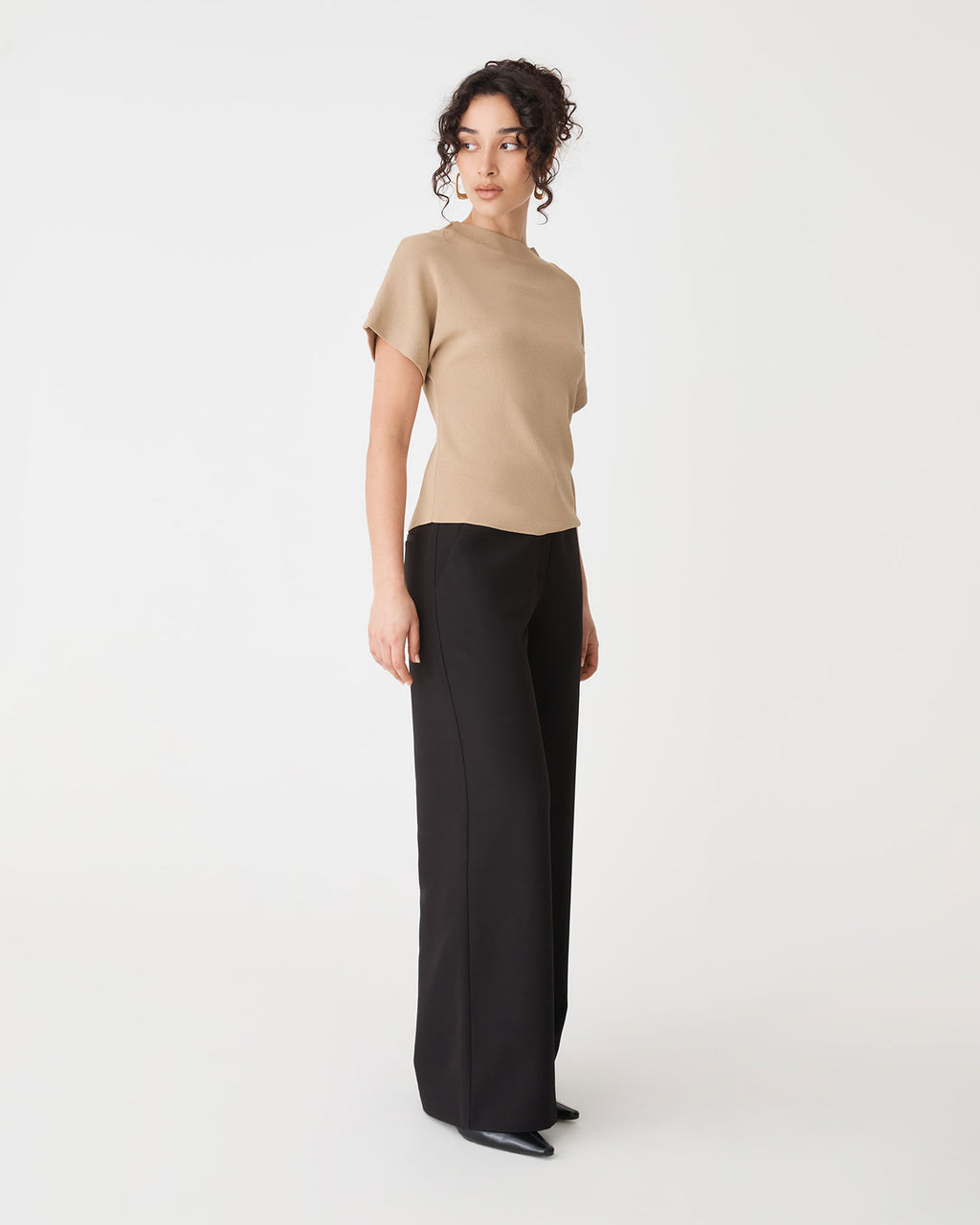 Jemma Relaxed Knit Top in beige — side view