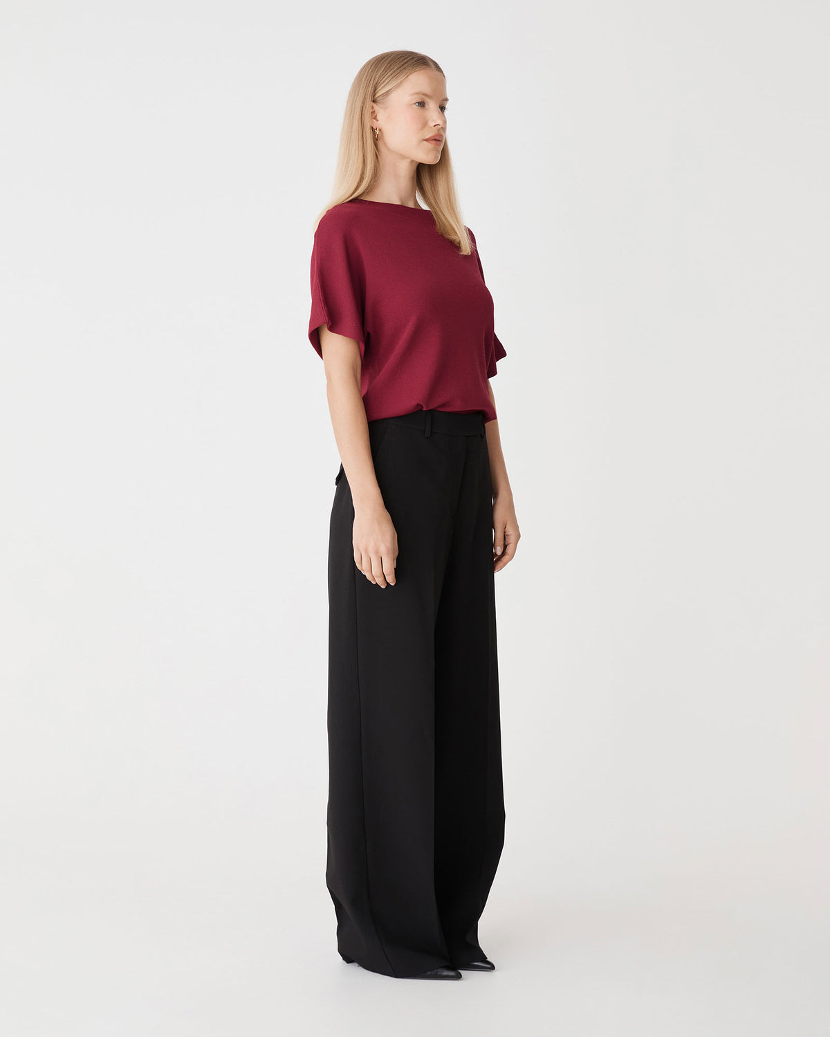 Jemma Relaxed Knit Top in deep red — side view