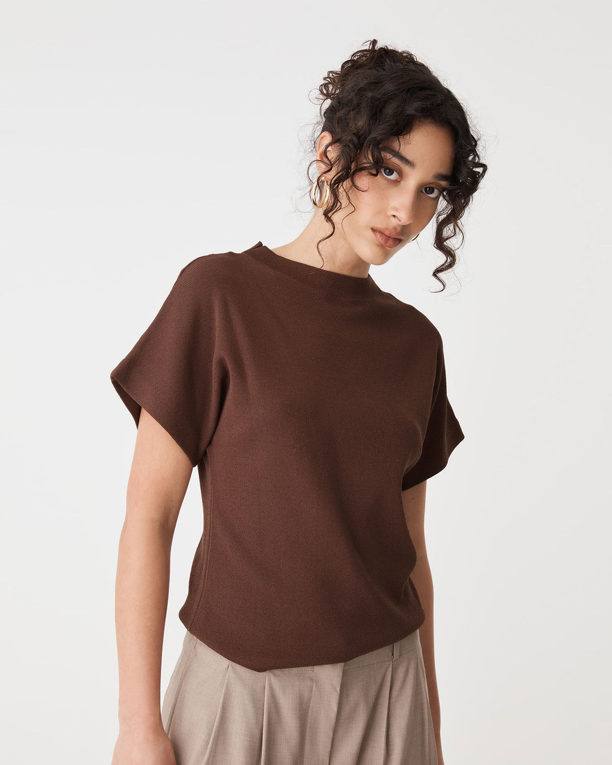 Jemma Relaxed Knit Top in espresso — close-up view 2
