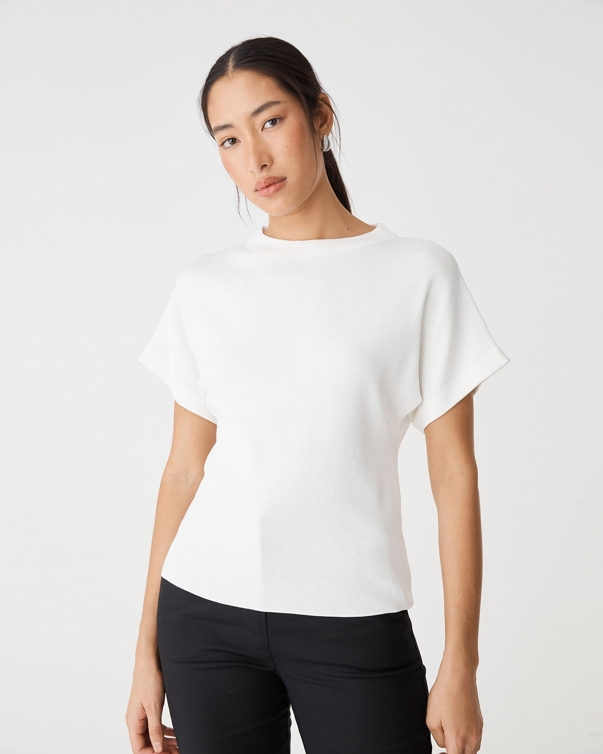 Jemma Relaxed Knit Top in ivory — close-up view