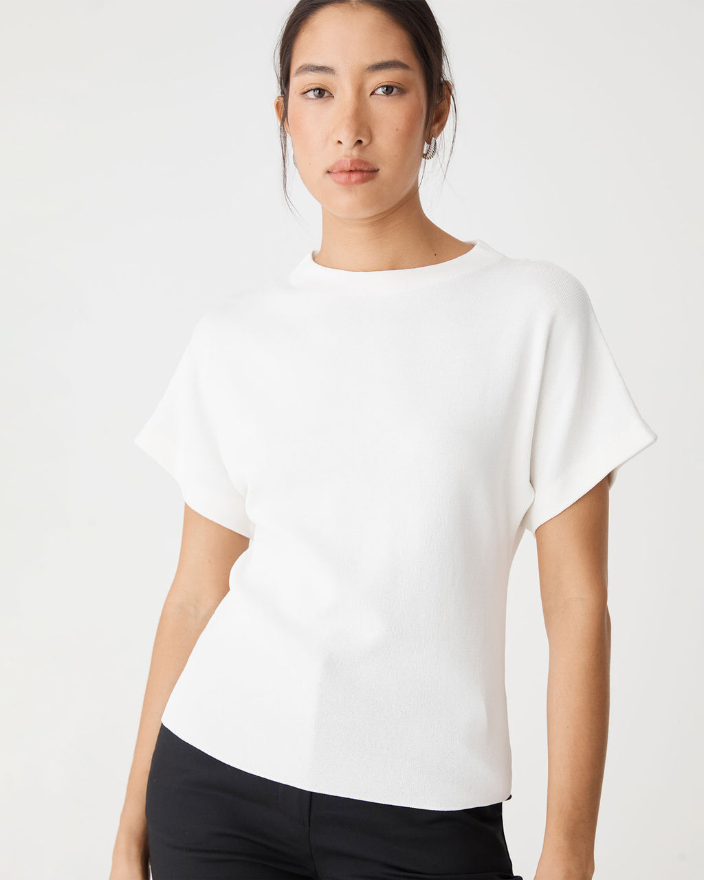 Jemma Relaxed Knit Top in ivory — close-up view 2