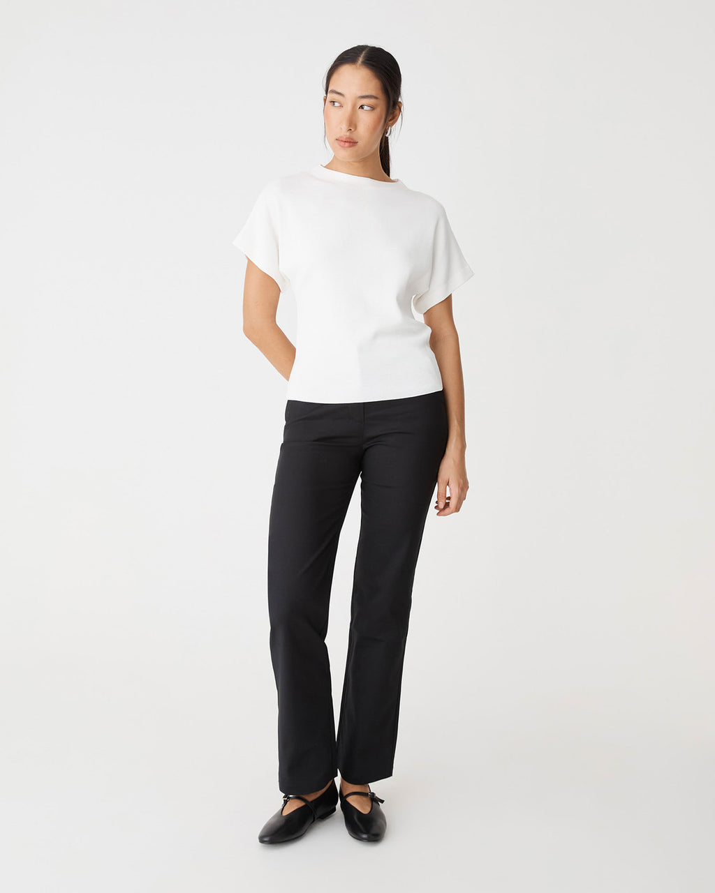 Jemma Relaxed Knit Top in ivory — full-length view