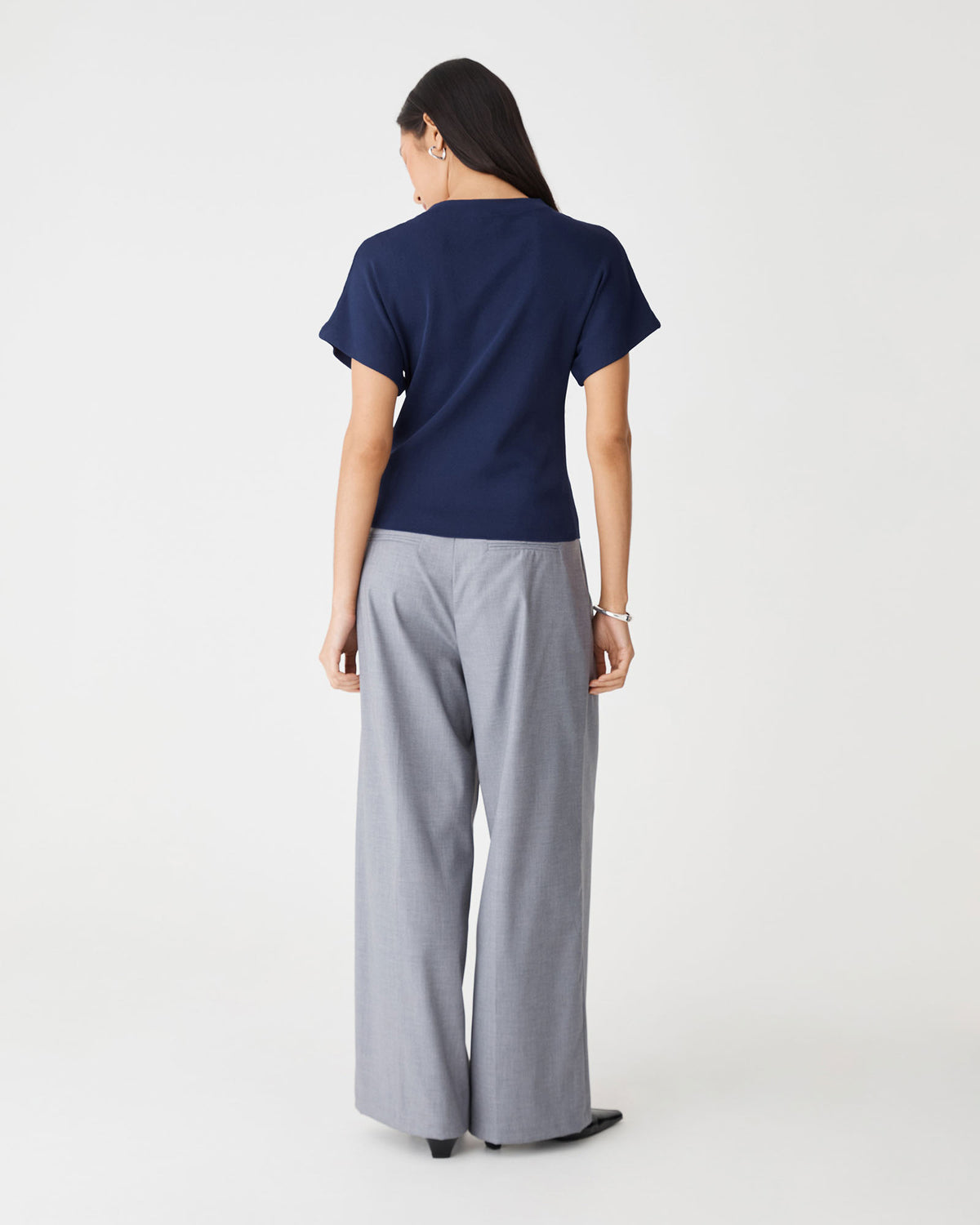 Jemma Relaxed Knit Top in navy — back view