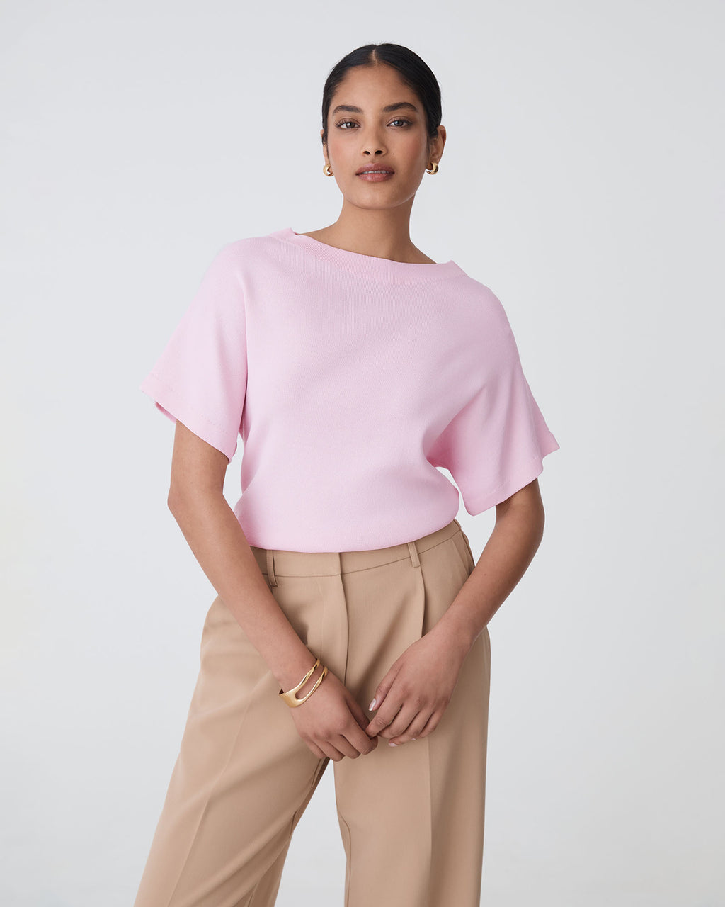 Jemma Relaxed Knit Top in pink — close-up view