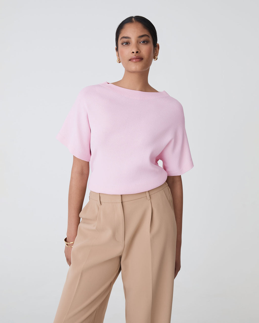 Jemma Relaxed Knit Top in pink — close-up view 2
