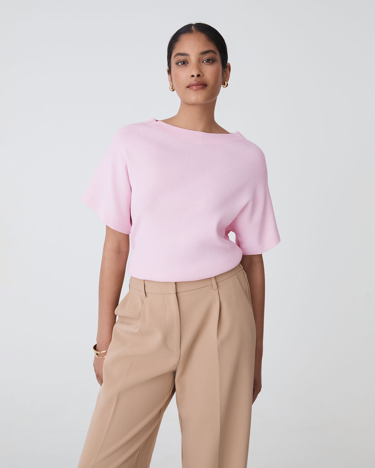 Jemma Relaxed Knit Top in pink — close-up view 2