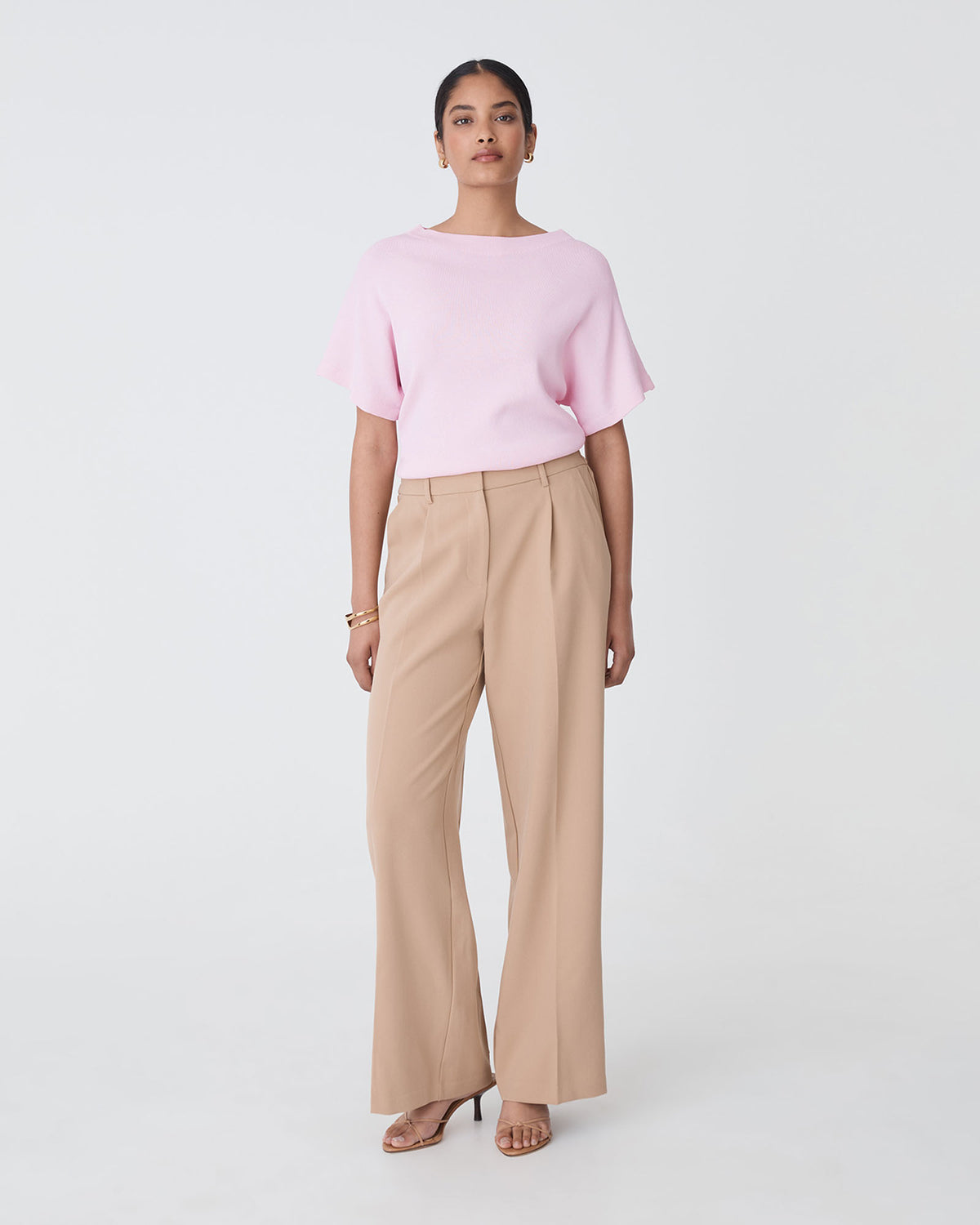 Jemma Relaxed Knit Top in pink — full-length view