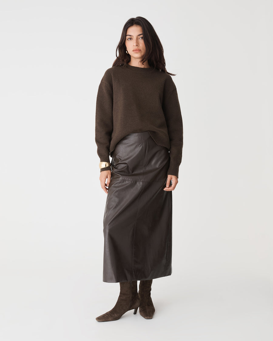 Joyli Round Neck Knit in chocolate — full-length view