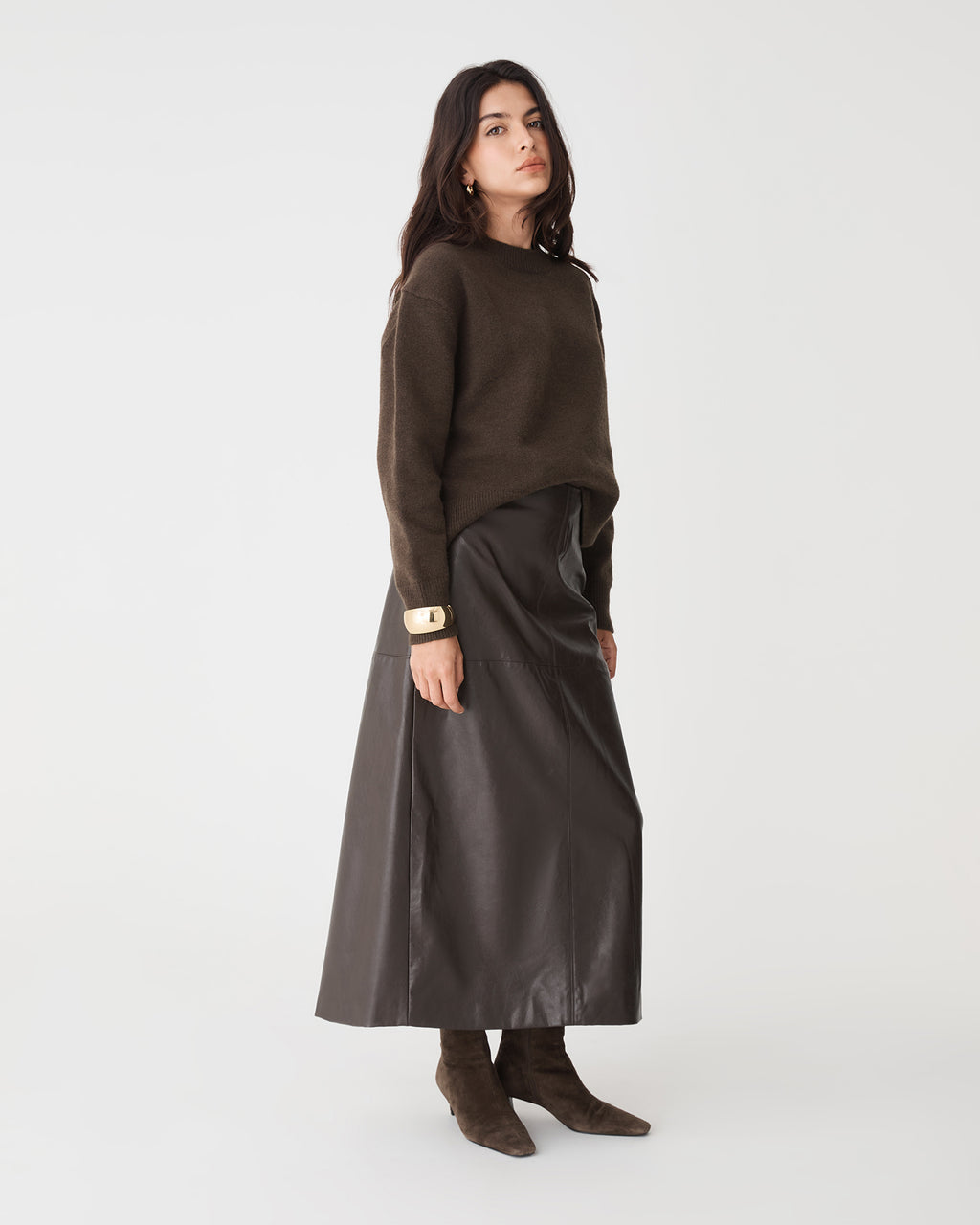 Joyli Round Neck Knit in chocolate — side view