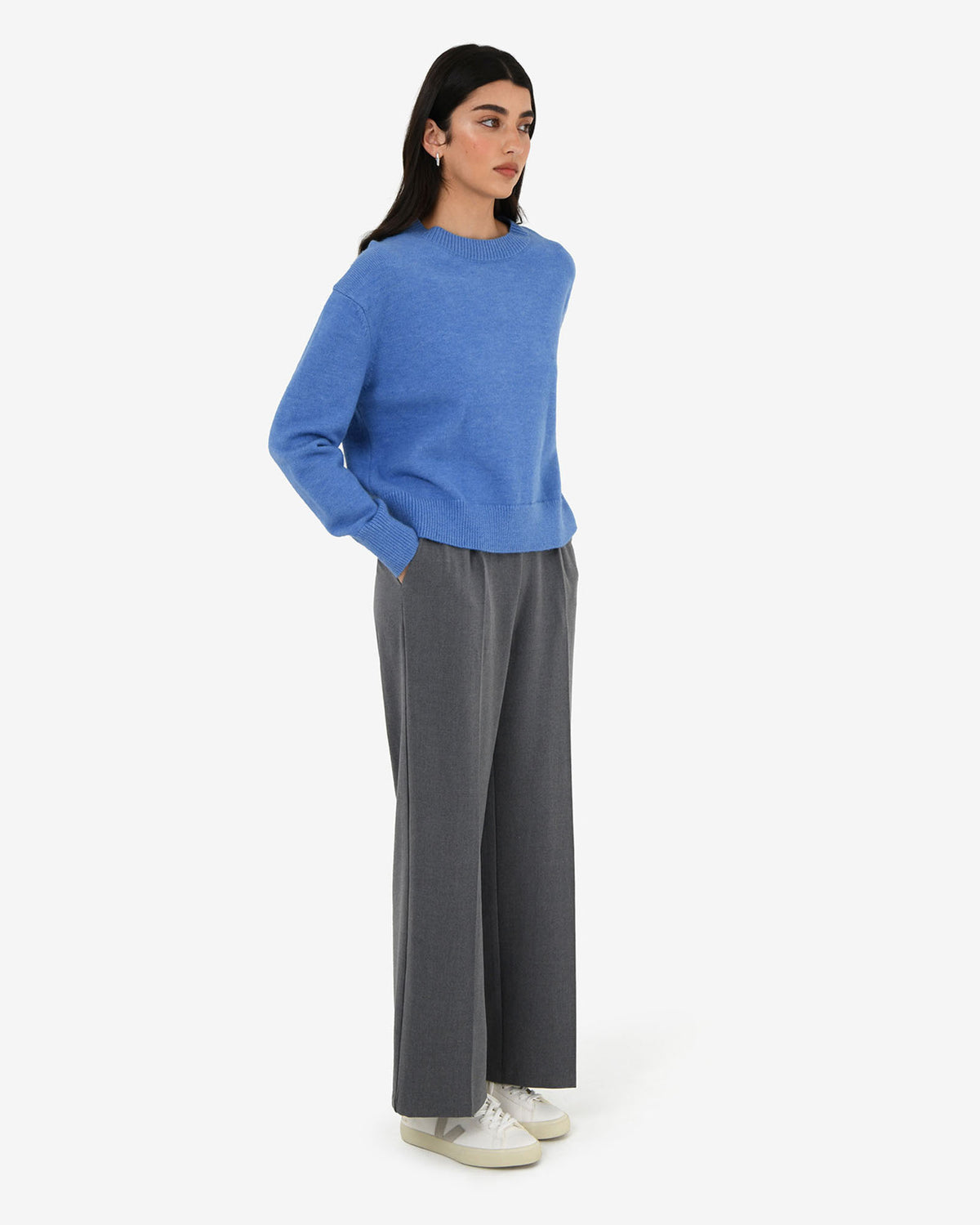 Joyli Round Neck Knit in periwinkle — side view