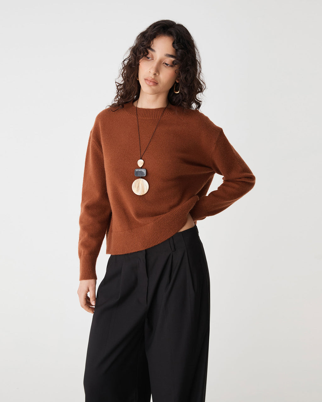 Joyli Round Neck Knit in rust — close-up view