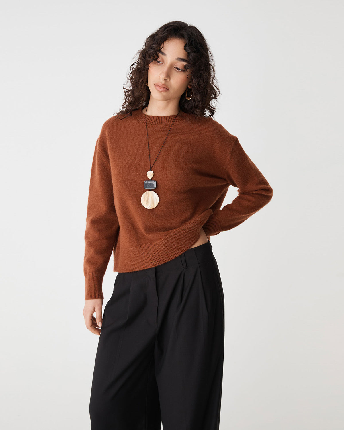 Joyli Round Neck Knit in rust — close-up view