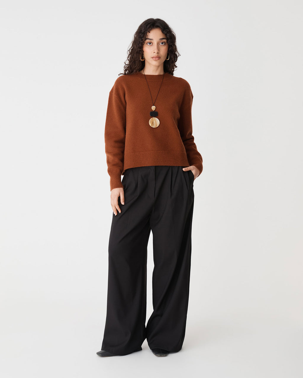 Joyli Round Neck Knit in rust — full-length view