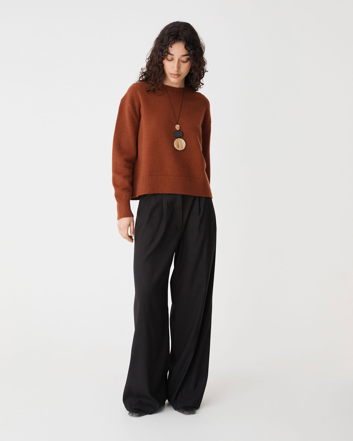 Joyli Round Neck Knit in rust — full-length view 2