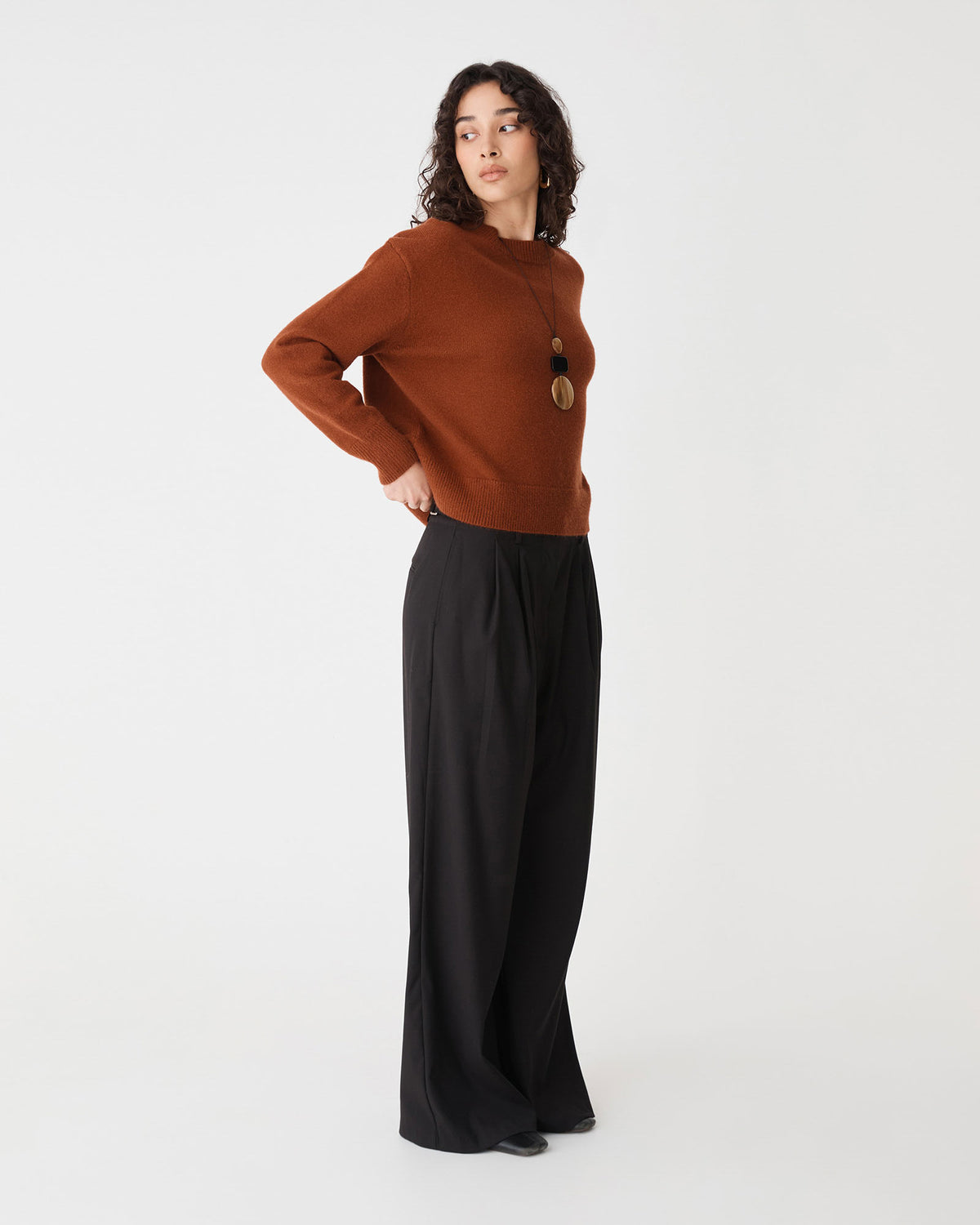Joyli Round Neck Knit in rust — side view