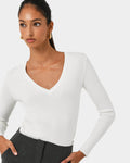 Vicky V-Neck Knit in ivory — close-up view