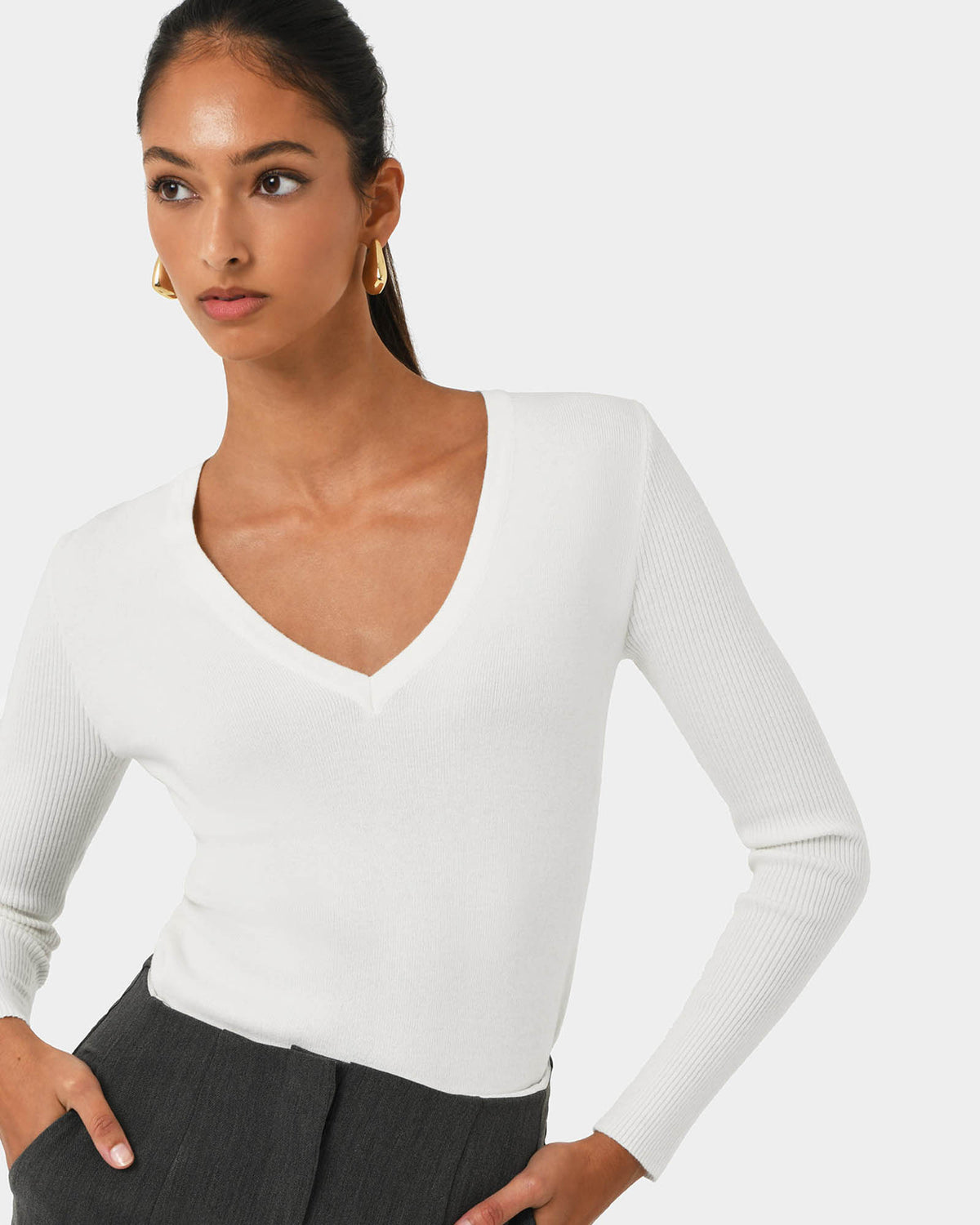 Vicky V-Neck Knit in ivory — close-up view