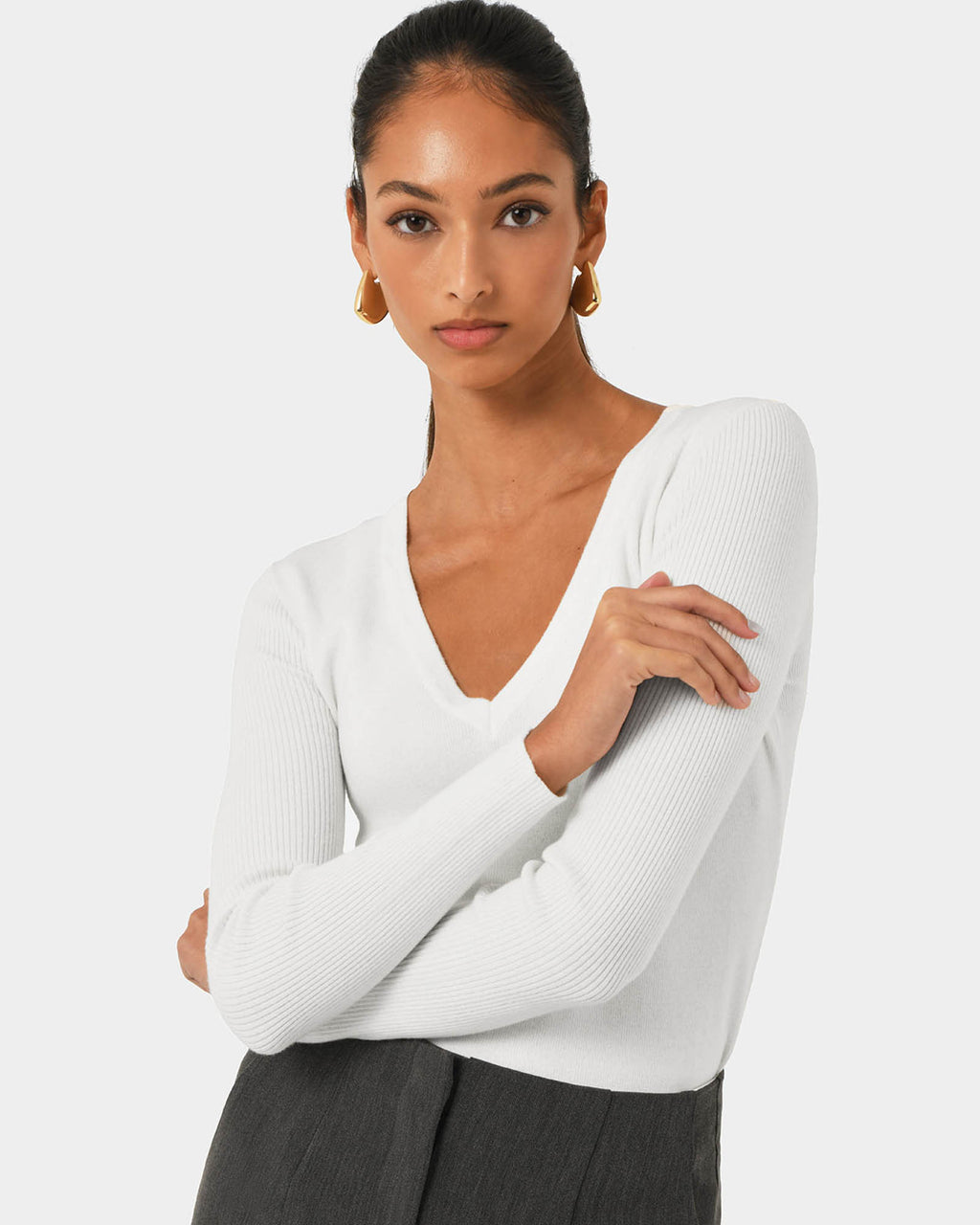 Vicky V-Neck Knit in ivory — close-up view 2