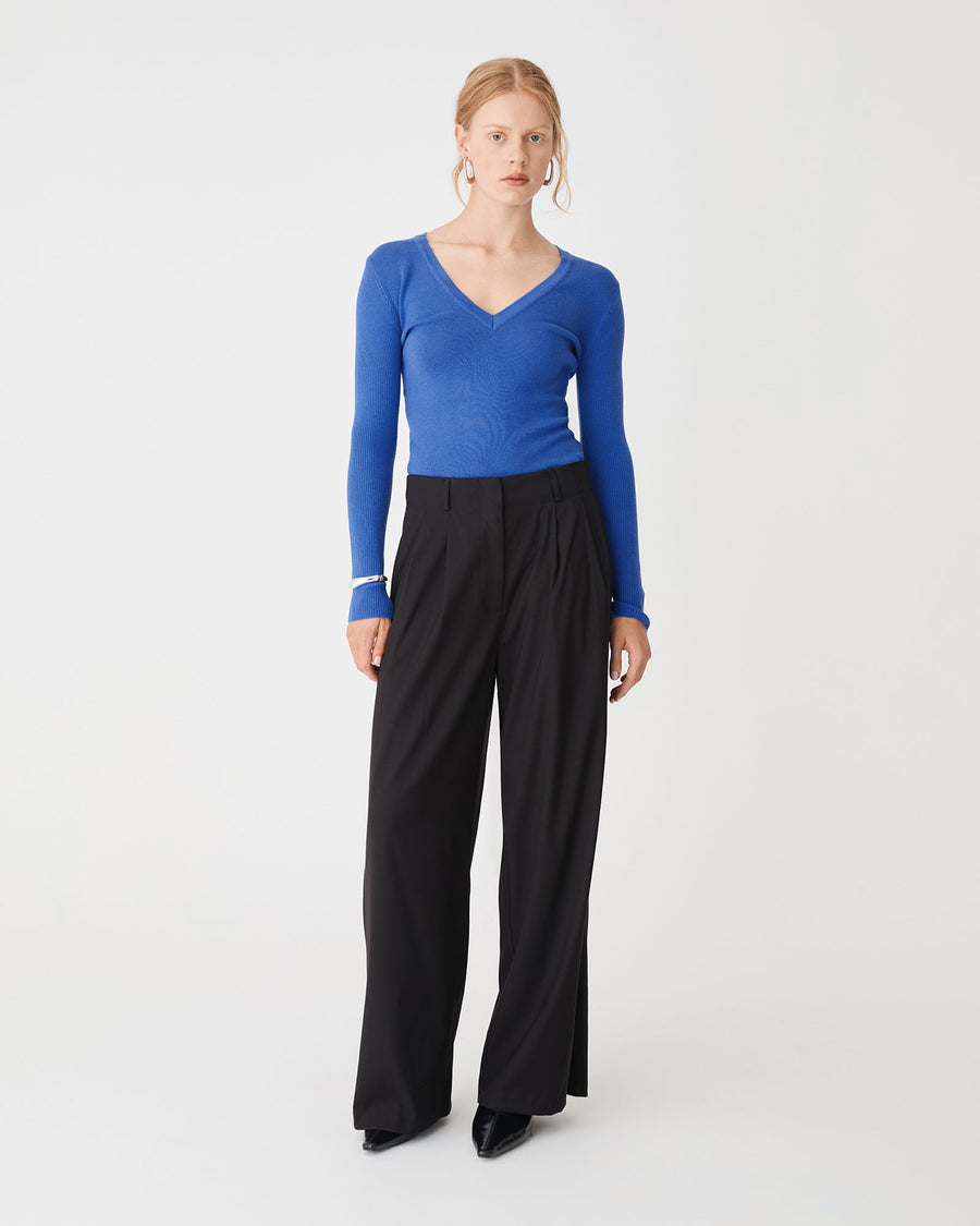 Vicky V-Neck Knit in lapis — full-length view